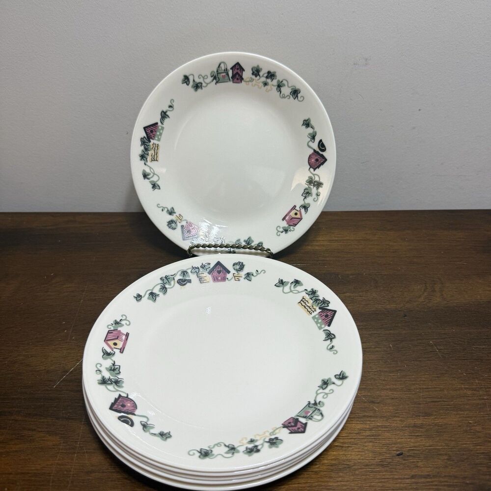 Corelle Garden Home Cottage Core Birdhouse Salad Dessert Bread 7 Plates 6.75 In